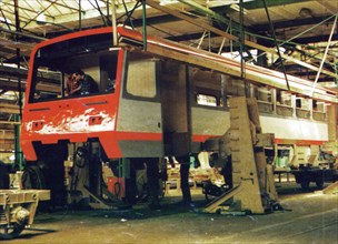 Wagon SA101-002 (rail bus) during body assembly in the hall of ZNTK Poznan ca. 1991