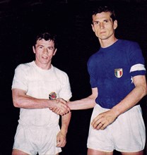 Rome (Italy), Olympic stadium, 8 or 10 June 1968. From left: Yugoslav midfielder Ilija Petkovic and Italian full back Giacinto Facchetti