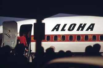 Aloha Airlines in one of the two major airlines connecting the islands, October 1973