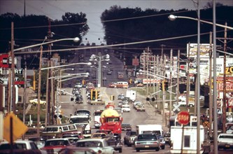 Traffic is heavy on Dodge Street, one of Omaha's main thoroughfares, May 1973