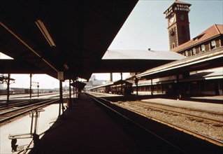Union Station in Portland, Oregon, one of 450 passenger train terminals served by Amtrak in 1974, July
