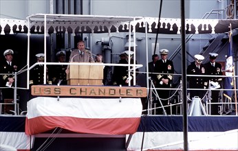 Ceremony for the guided missile destroyer USS CHANDLER