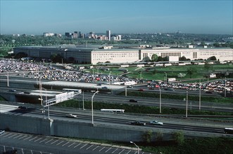 Aerial view of the Pentagon with the city of Rosslyn