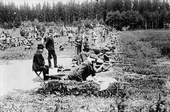 Army rifle shooting, 5th Olympic games (practice or at the Olympics in Stockholm) ca. 1912
