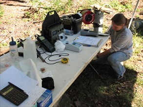 USGS Scientist Lisa Carper testing groundwater samples at a site in New Jersey ca. 2010