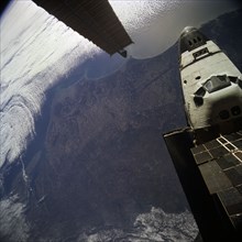 View of the nose of the orbiter taken from the Mir space station