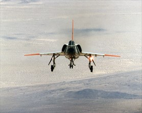 Eclipse program F-106 aircraft in flight, front view ca. 1997