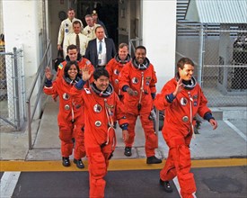 The STS-87 crew participates in Terminal Countdown Demonstration Test activities at Launch Complex 39B ca. 1997