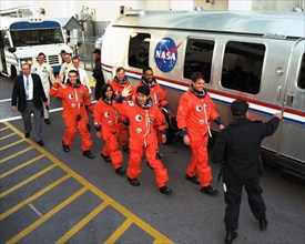 The STS-87 crew participates in Terminal Countdown Demonstration Test activities at Launch Complex 39B ca. 1997