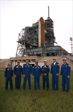 STS-86 crew poses for a photograph at Launch Pad 39A ca. 1997