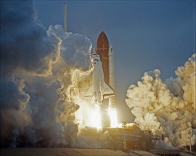 STS-49, the first flight of the Space Shuttle Orbiter Endeavour, lifted off from launch pad 39B on May 7, 1992 at 6:40 pm CDT.