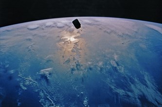 1992 - This onboard photo from Space Shuttle Endeavour captures the free flying INTELSAT IV