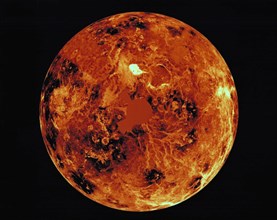 1991 - The northern hemisphere is displayed in this global view of the surface of Venus.