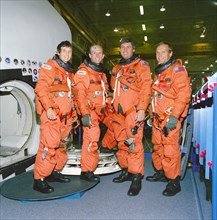 STS-55 German payload specialists (and backups) in LESs during JSC training
