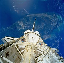 (25 June-9 July 1992) --- The first United States Microgravity Laboratory 1 (USML-1) module is pictured in the payload bay of the Earth-orbiting Space Shuttle Columbia in this scene over the southern ...