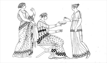 ancient greece. Lady in colorful clothes with Chiton and Himation