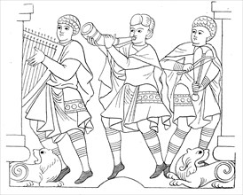 German men in folk costume in the year 1000