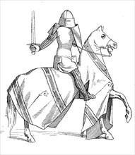 knight on horseback in full equipment