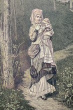 lonely woman with baby on her arm
