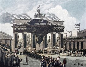A funeral procession at the Brandenburg Gate