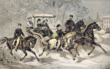 Crown Prince Frederick William with his family on a ride with horses and carriage