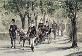 A trip by Kaiser Friedrich with the carriage in the castle park of Charlottenburg