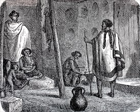 Interior of a living hut of Abyssinia