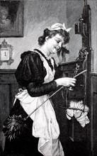 Maid uses the telephone on January 1 for a New Year's greeting