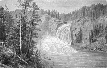 The upper waterfall of the Yellowstone River in the Rocky Mountains