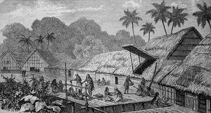 Village of the Dajak ethnic group on Borneo