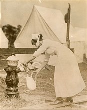 Grounds of Correy Hill Hospital Nurse wearing a mask, 1918