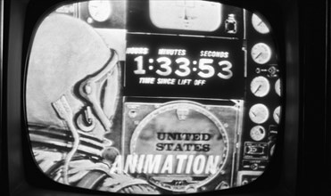 Television screen showing depiction of John Glenn
