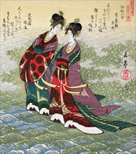 Two ladies walking on water