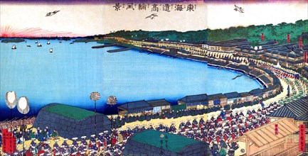 Daimyo's Processions Passing along the Tokaido, theast sea road