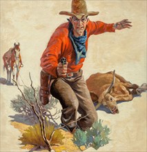 Cowboy with Dead Steer and Gun
