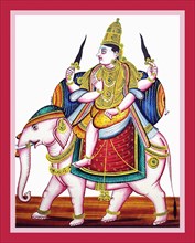 Indra, Guardian of the South East, riding an Elephant