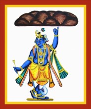 Blue-complexioned Krishna stands in padasvastika