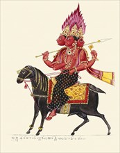 Agni, guardian of the south-east, riding a caparisoned ram