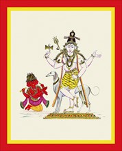 Brahma kneels in front of Bhairava
