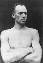 Robert James (Bob) Fitzsimmons (1863-1917), a British boxer who defeated Gentleman Jim Corbett and was the first boxing champ to hold titles in three different weight divisions. 1891.