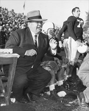 Herman Hickman, coach of Yale University's football team is pictured during a game. New York, New York, October, 1951.