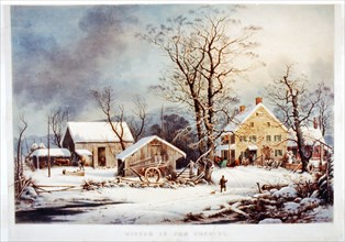 Typical winter scene which was made famous by Currier & Ives ca. 1863