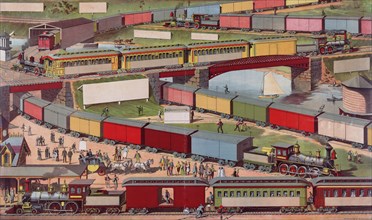 Zig-zag passenger and freight train ca. 1885