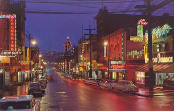 Chinatown at night, Vancouver, B.C. ca. 1950-1959   Credit: UBC Library