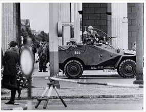 August 1961 - East German Army Reconnaissance Car Stands Guard By Brandenburg Gate