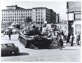 August 1961 - U.S. Tank and Riflemen Stand Guard at The Friedrichstrasse Crossing of the Divided