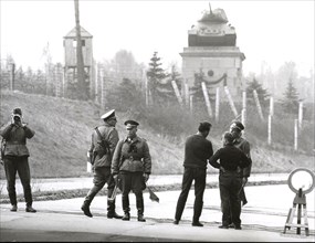Berlin, April 1965 - East German Communist Guards Stop Traffic at Autobahn at Wannsee Near Berlin.