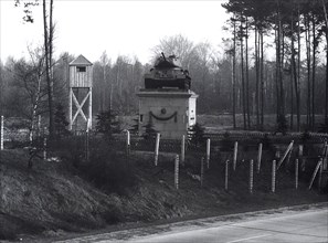 April 1962 -  Statue of a Tank at Zehlendorfer Autobahn Berlin