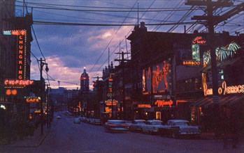 Vancouver's Chinatown at night. ca. 1950-1959  Credit: UBC Library