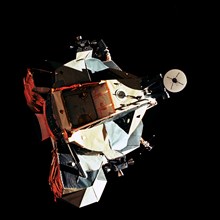 This 70mm view of the Lunar Module (LM) 'Challenger' in lunar orbit